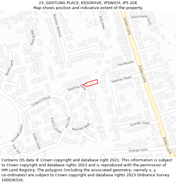 23, GOSTLING PLACE, KESGRAVE, IPSWICH, IP5 2GE: Location map and indicative extent of plot