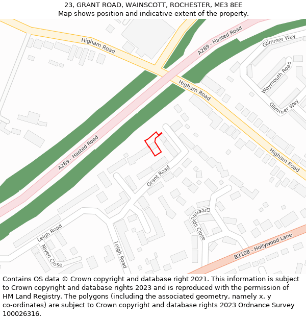 23, GRANT ROAD, WAINSCOTT, ROCHESTER, ME3 8EE: Location map and indicative extent of plot