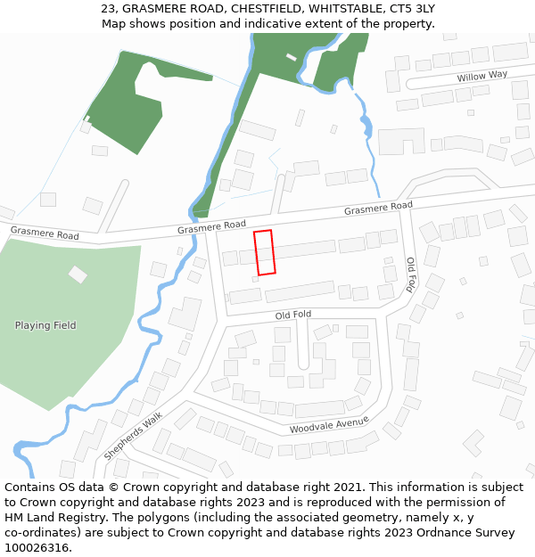 23, GRASMERE ROAD, CHESTFIELD, WHITSTABLE, CT5 3LY: Location map and indicative extent of plot