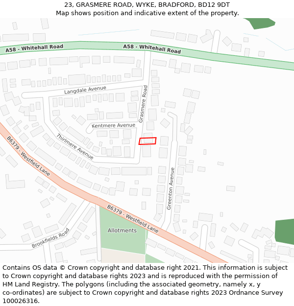 23, GRASMERE ROAD, WYKE, BRADFORD, BD12 9DT: Location map and indicative extent of plot