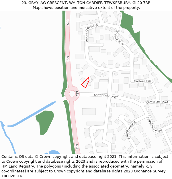 23, GRAYLAG CRESCENT, WALTON CARDIFF, TEWKESBURY, GL20 7RR: Location map and indicative extent of plot