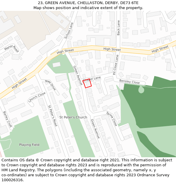 23, GREEN AVENUE, CHELLASTON, DERBY, DE73 6TE: Location map and indicative extent of plot