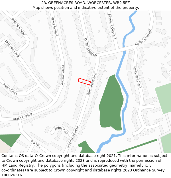 23, GREENACRES ROAD, WORCESTER, WR2 5EZ: Location map and indicative extent of plot