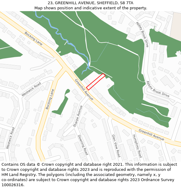 23, GREENHILL AVENUE, SHEFFIELD, S8 7TA: Location map and indicative extent of plot