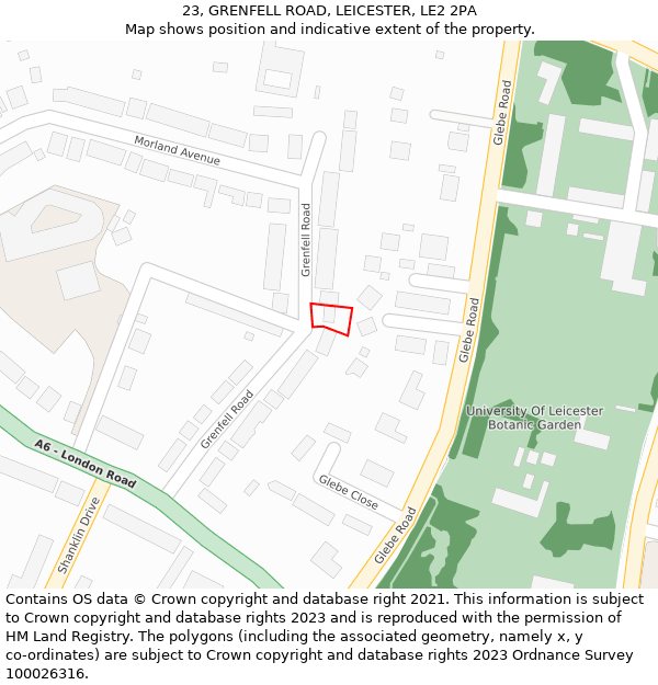 23, GRENFELL ROAD, LEICESTER, LE2 2PA: Location map and indicative extent of plot