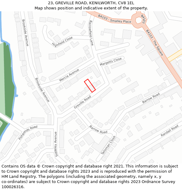 23, GREVILLE ROAD, KENILWORTH, CV8 1EL: Location map and indicative extent of plot