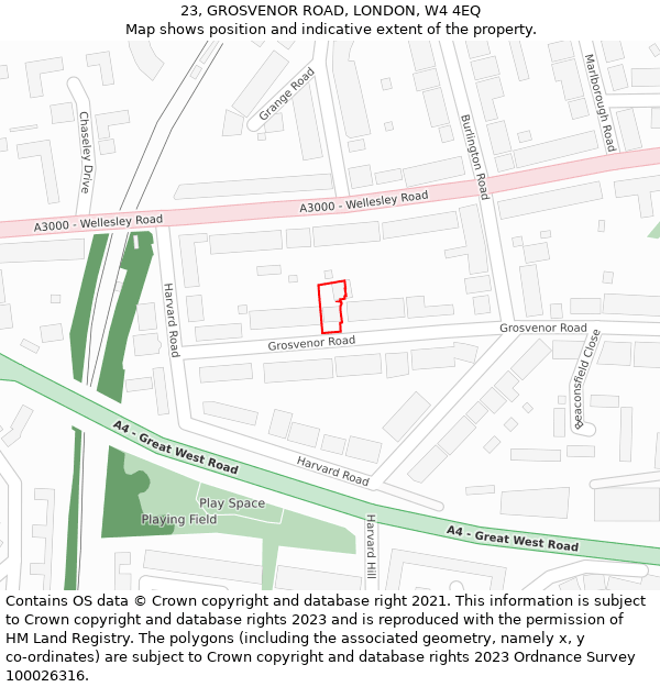 23, GROSVENOR ROAD, LONDON, W4 4EQ: Location map and indicative extent of plot