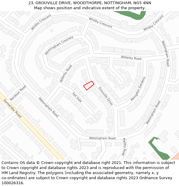 23, GROUVILLE DRIVE, WOODTHORPE, NOTTINGHAM, NG5 4NN: Location map and indicative extent of plot
