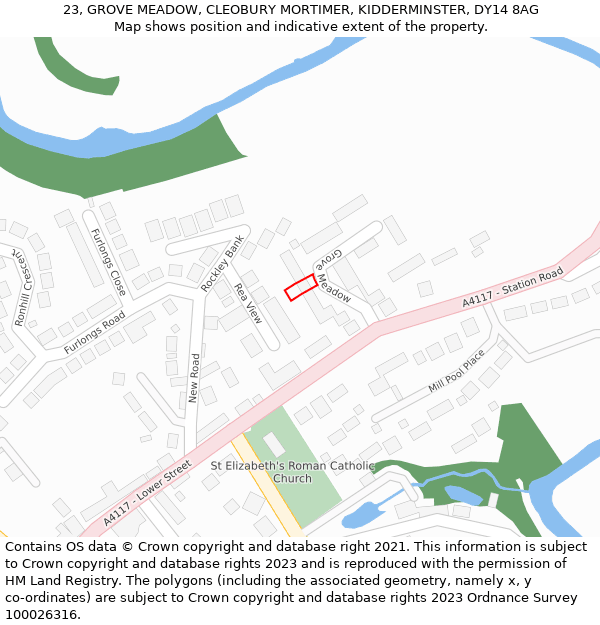 23, GROVE MEADOW, CLEOBURY MORTIMER, KIDDERMINSTER, DY14 8AG: Location map and indicative extent of plot