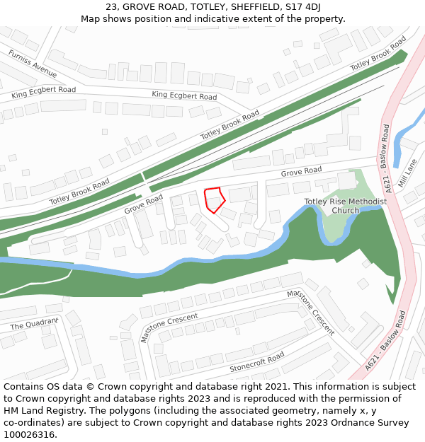 23, GROVE ROAD, TOTLEY, SHEFFIELD, S17 4DJ: Location map and indicative extent of plot