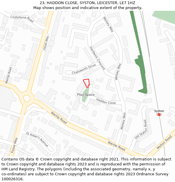 23, HADDON CLOSE, SYSTON, LEICESTER, LE7 1HZ: Location map and indicative extent of plot