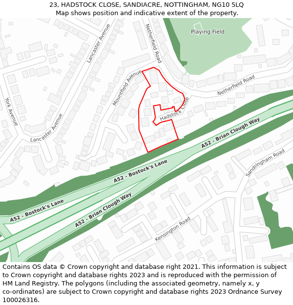 23, HADSTOCK CLOSE, SANDIACRE, NOTTINGHAM, NG10 5LQ: Location map and indicative extent of plot