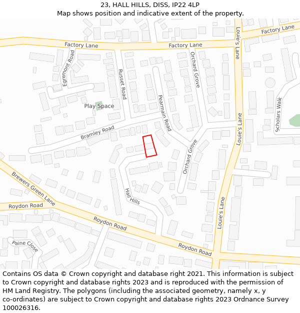 23, HALL HILLS, DISS, IP22 4LP: Location map and indicative extent of plot