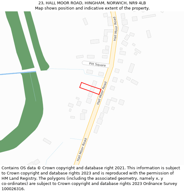 23, HALL MOOR ROAD, HINGHAM, NORWICH, NR9 4LB: Location map and indicative extent of plot