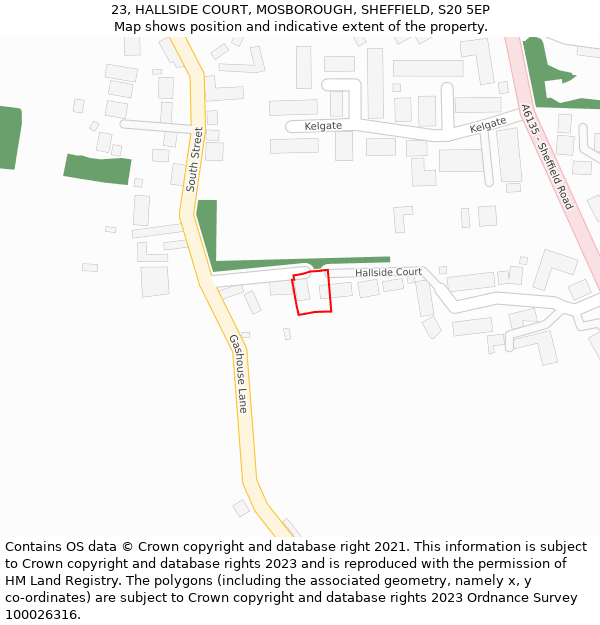 23, HALLSIDE COURT, MOSBOROUGH, SHEFFIELD, S20 5EP: Location map and indicative extent of plot