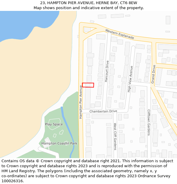 23, HAMPTON PIER AVENUE, HERNE BAY, CT6 8EW: Location map and indicative extent of plot