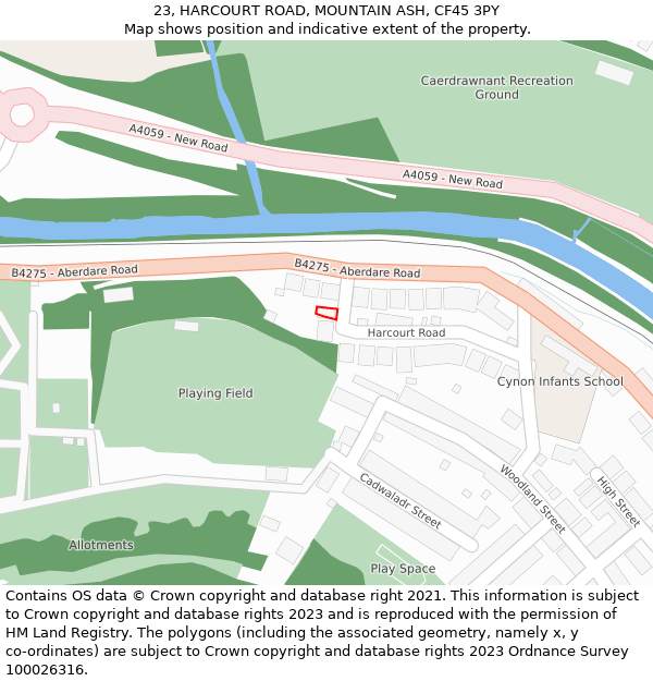 23, HARCOURT ROAD, MOUNTAIN ASH, CF45 3PY: Location map and indicative extent of plot