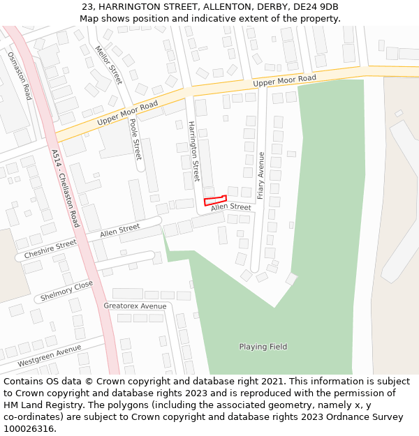 23, HARRINGTON STREET, ALLENTON, DERBY, DE24 9DB: Location map and indicative extent of plot