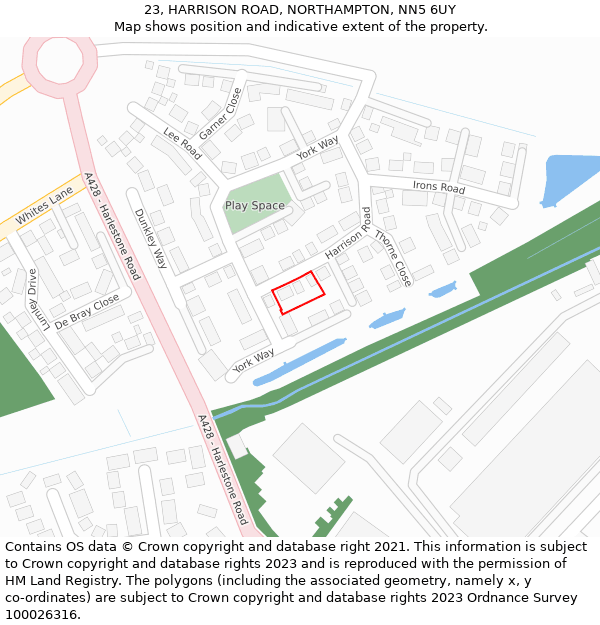 23, HARRISON ROAD, NORTHAMPTON, NN5 6UY: Location map and indicative extent of plot