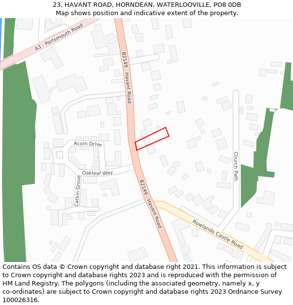 23, HAVANT ROAD, HORNDEAN, WATERLOOVILLE, PO8 0DB: Location map and indicative extent of plot
