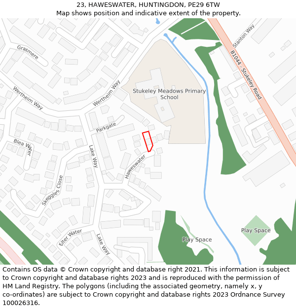 23, HAWESWATER, HUNTINGDON, PE29 6TW: Location map and indicative extent of plot