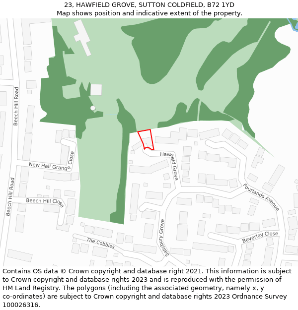 23, HAWFIELD GROVE, SUTTON COLDFIELD, B72 1YD: Location map and indicative extent of plot