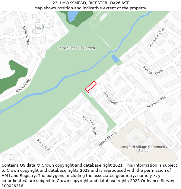 23, HAWKSMEAD, BICESTER, OX26 6ST: Location map and indicative extent of plot