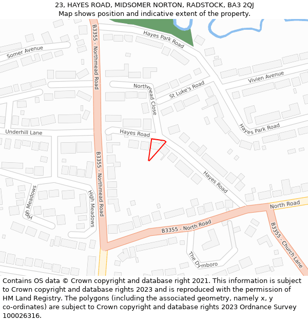 23, HAYES ROAD, MIDSOMER NORTON, RADSTOCK, BA3 2QJ: Location map and indicative extent of plot