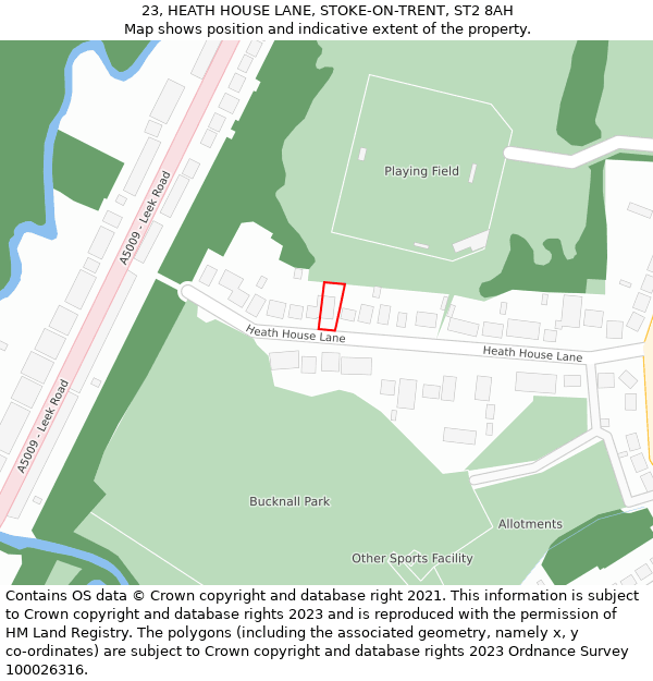 23, HEATH HOUSE LANE, STOKE-ON-TRENT, ST2 8AH: Location map and indicative extent of plot