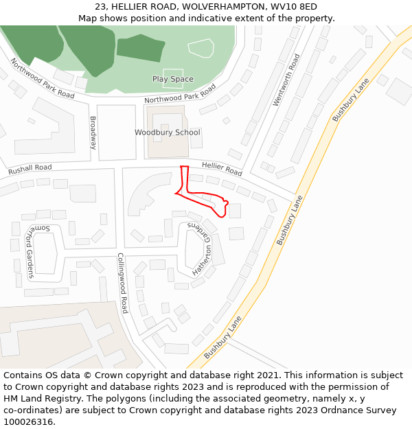 23, HELLIER ROAD, WOLVERHAMPTON, WV10 8ED: Location map and indicative extent of plot