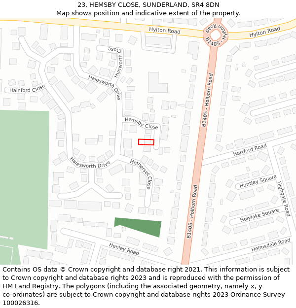 23, HEMSBY CLOSE, SUNDERLAND, SR4 8DN: Location map and indicative extent of plot