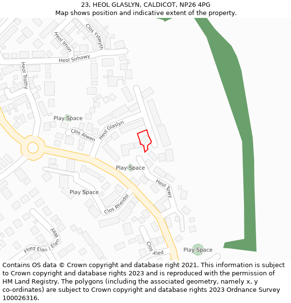 23, HEOL GLASLYN, CALDICOT, NP26 4PG: Location map and indicative extent of plot