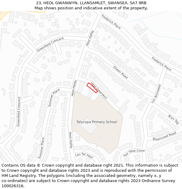 23, HEOL GWANWYN, LLANSAMLET, SWANSEA, SA7 9RB: Location map and indicative extent of plot