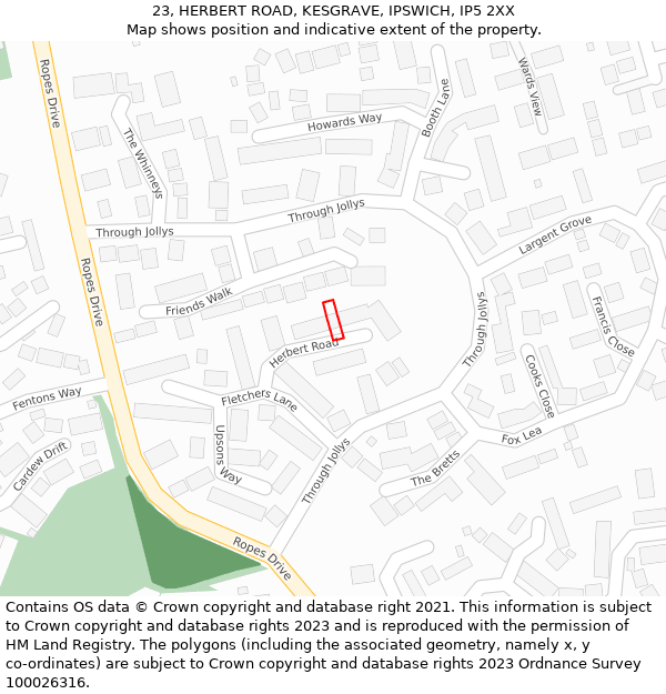 23, HERBERT ROAD, KESGRAVE, IPSWICH, IP5 2XX: Location map and indicative extent of plot