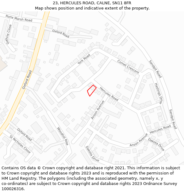 23, HERCULES ROAD, CALNE, SN11 8FR: Location map and indicative extent of plot