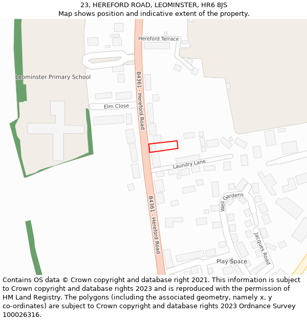 23, HEREFORD ROAD, LEOMINSTER, HR6 8JS: Location map and indicative extent of plot