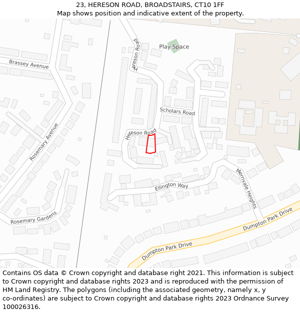 23, HERESON ROAD, BROADSTAIRS, CT10 1FF: Location map and indicative extent of plot