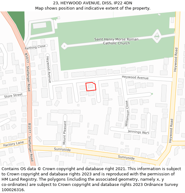 23, HEYWOOD AVENUE, DISS, IP22 4DN: Location map and indicative extent of plot