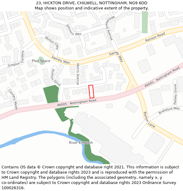 23, HICKTON DRIVE, CHILWELL, NOTTINGHAM, NG9 6DD: Location map and indicative extent of plot