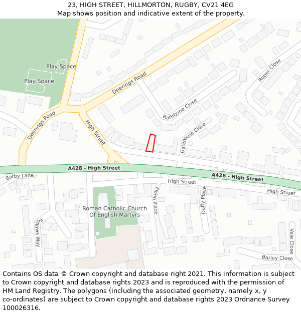 23, HIGH STREET, HILLMORTON, RUGBY, CV21 4EG: Location map and indicative extent of plot