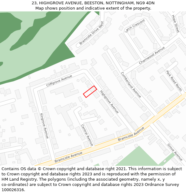 23, HIGHGROVE AVENUE, BEESTON, NOTTINGHAM, NG9 4DN: Location map and indicative extent of plot