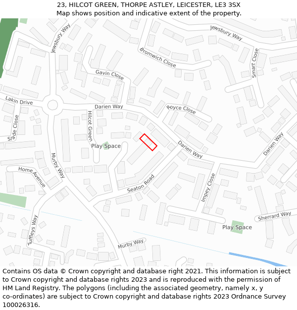 23, HILCOT GREEN, THORPE ASTLEY, LEICESTER, LE3 3SX: Location map and indicative extent of plot