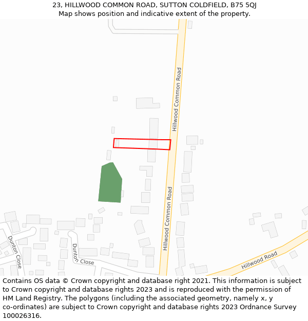 23, HILLWOOD COMMON ROAD, SUTTON COLDFIELD, B75 5QJ: Location map and indicative extent of plot