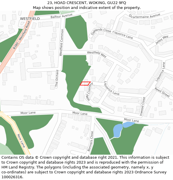 23, HOAD CRESCENT, WOKING, GU22 9FQ: Location map and indicative extent of plot