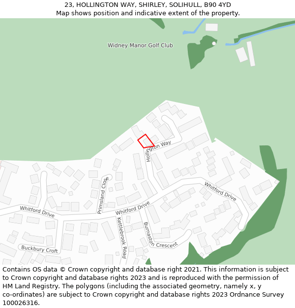 23, HOLLINGTON WAY, SHIRLEY, SOLIHULL, B90 4YD: Location map and indicative extent of plot