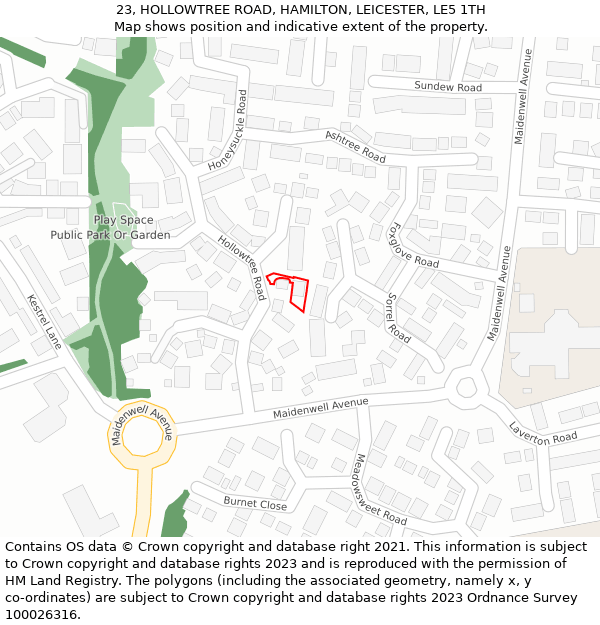 23, HOLLOWTREE ROAD, HAMILTON, LEICESTER, LE5 1TH: Location map and indicative extent of plot