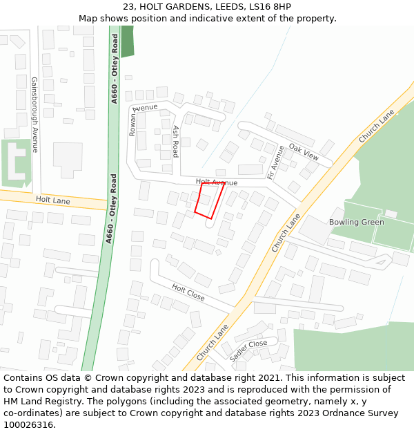 23, HOLT GARDENS, LEEDS, LS16 8HP: Location map and indicative extent of plot