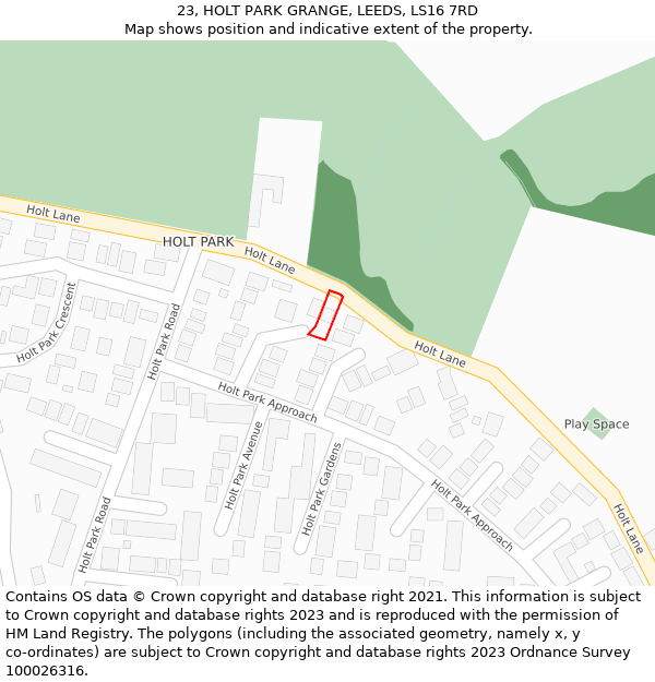 23, HOLT PARK GRANGE, LEEDS, LS16 7RD: Location map and indicative extent of plot