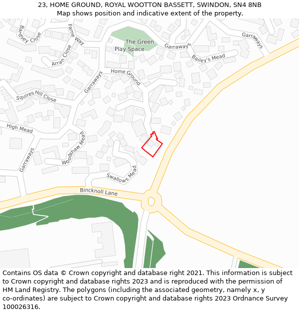 23, HOME GROUND, ROYAL WOOTTON BASSETT, SWINDON, SN4 8NB: Location map and indicative extent of plot