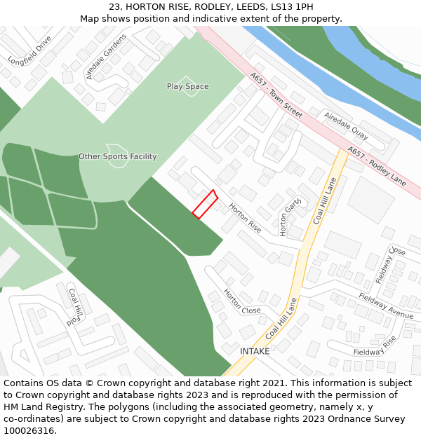 23, HORTON RISE, RODLEY, LEEDS, LS13 1PH: Location map and indicative extent of plot
